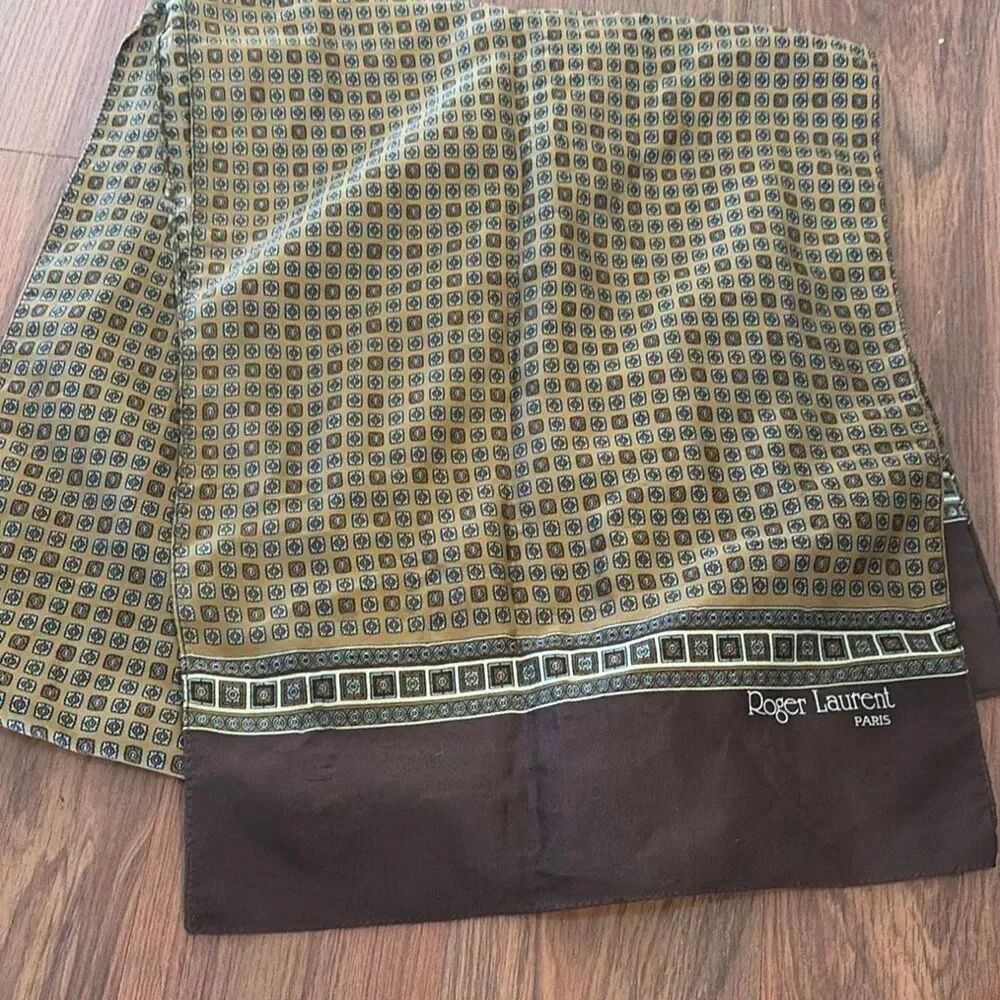 Vintage Roger Laurent brown gold rectangular scarf